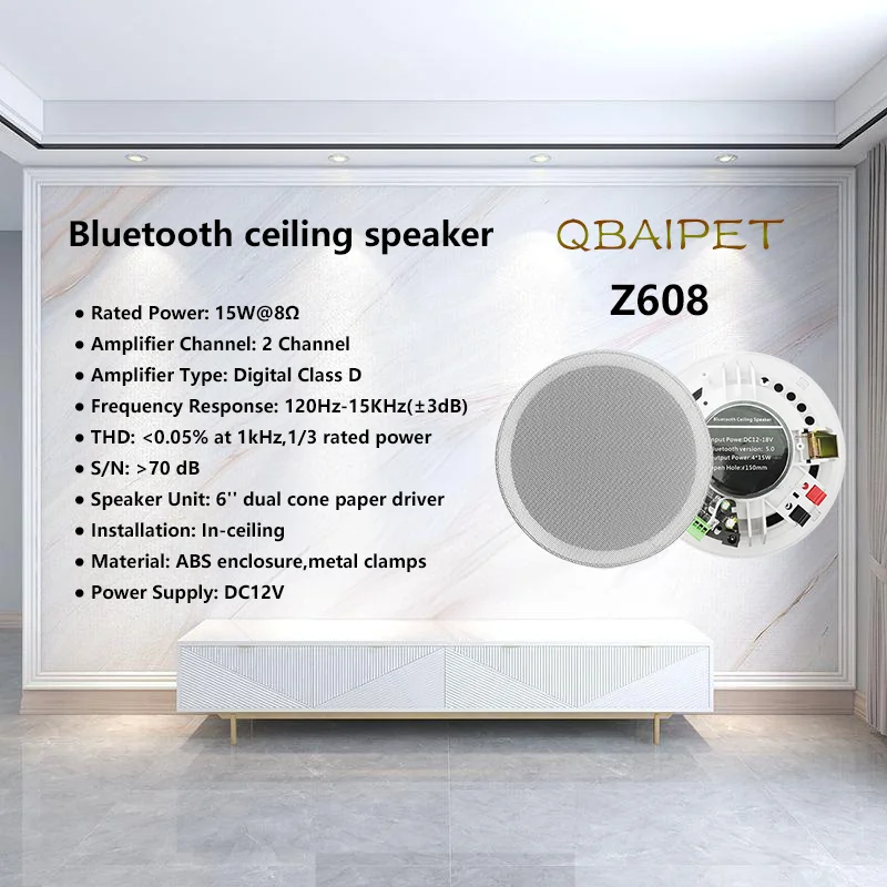

Bluetooth Ceiling Speaker 6 inch Stereo Home Theater Background 10W Loudspeaker Build-in Class-D Amplifier Audio for Hotel