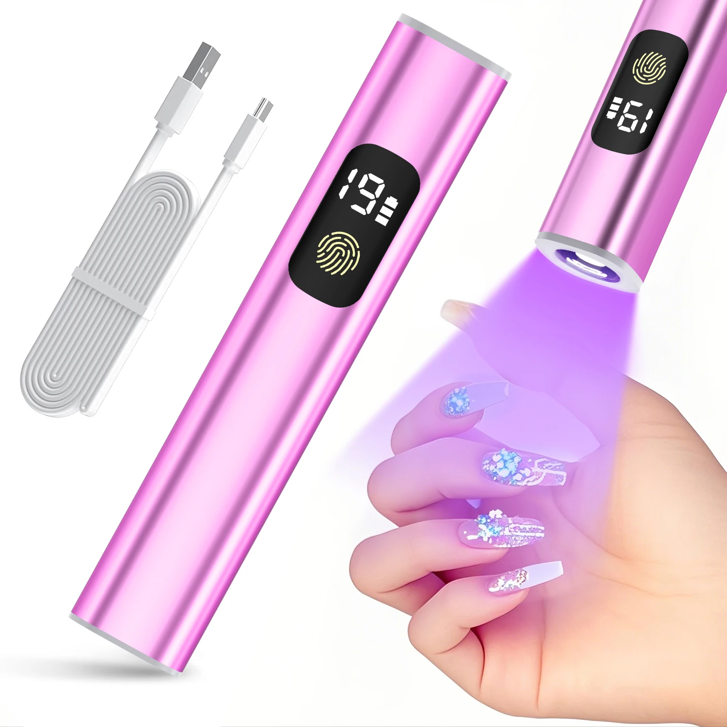 

Handheld UV Nail Lamp: LED Display, 30s/60s Timers, 5X Focus, 120min Runtime & USB - C Charging