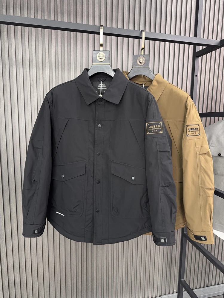 

Svip Men's Casual Sle Quilted Cotton Jaet Autumn Winter Flip Collar 3D Emed Comfortable Warm Faion Ci Workwear