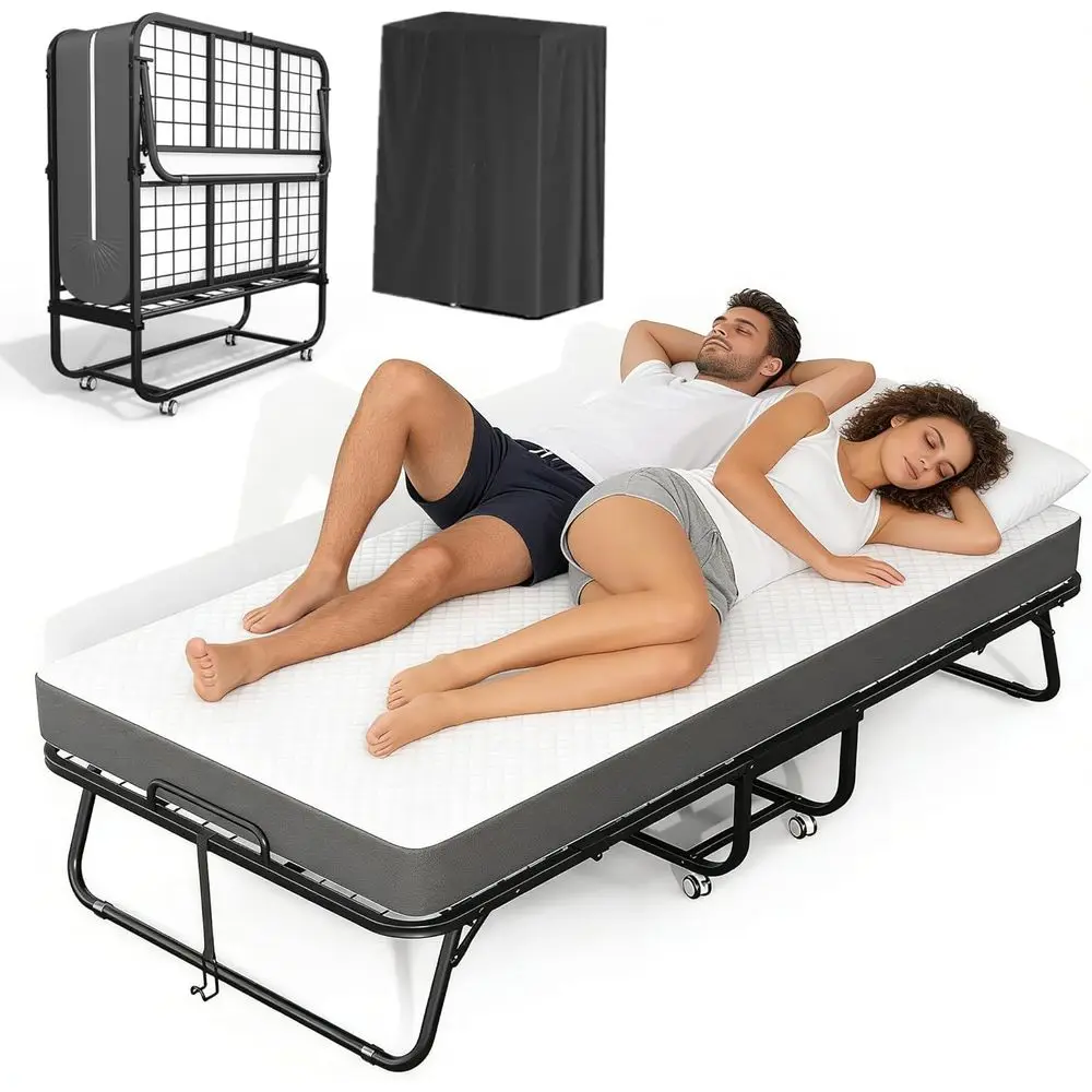 Portable 75x38 Rollaway Bed with 5 Memory Foam Mattress, Space-Saving Sturdy Metal Frame