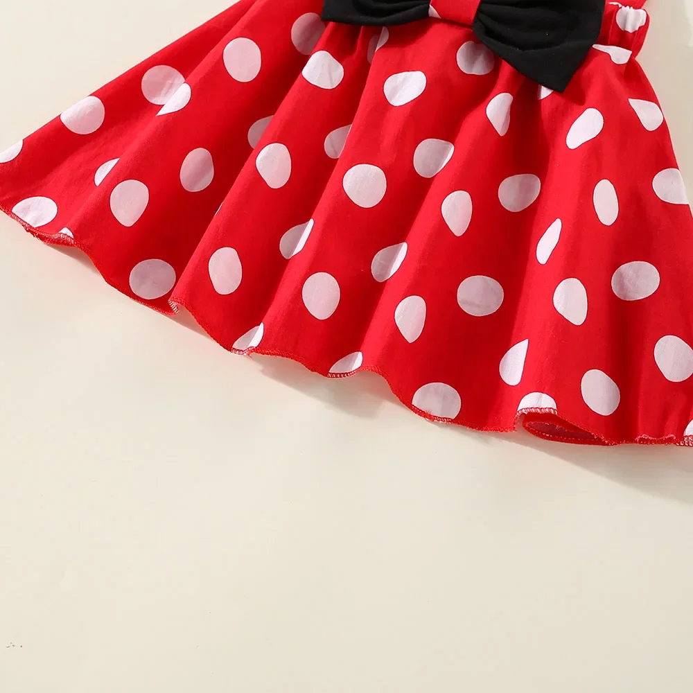 2Pcs/Set Cartoon Polka Dot Baby Girl Evening Dresses Bow Kids Birthday Party Princess Toddler Children Clothes Suit 0 To 4 Years