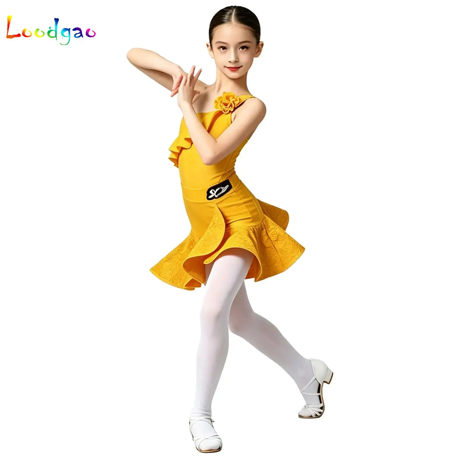 Floral Girls Latin Ruffle Dance Dress Cha Cha Samba Rumba Kids Children Ballroom Professional Competition Costume Practice Salsa