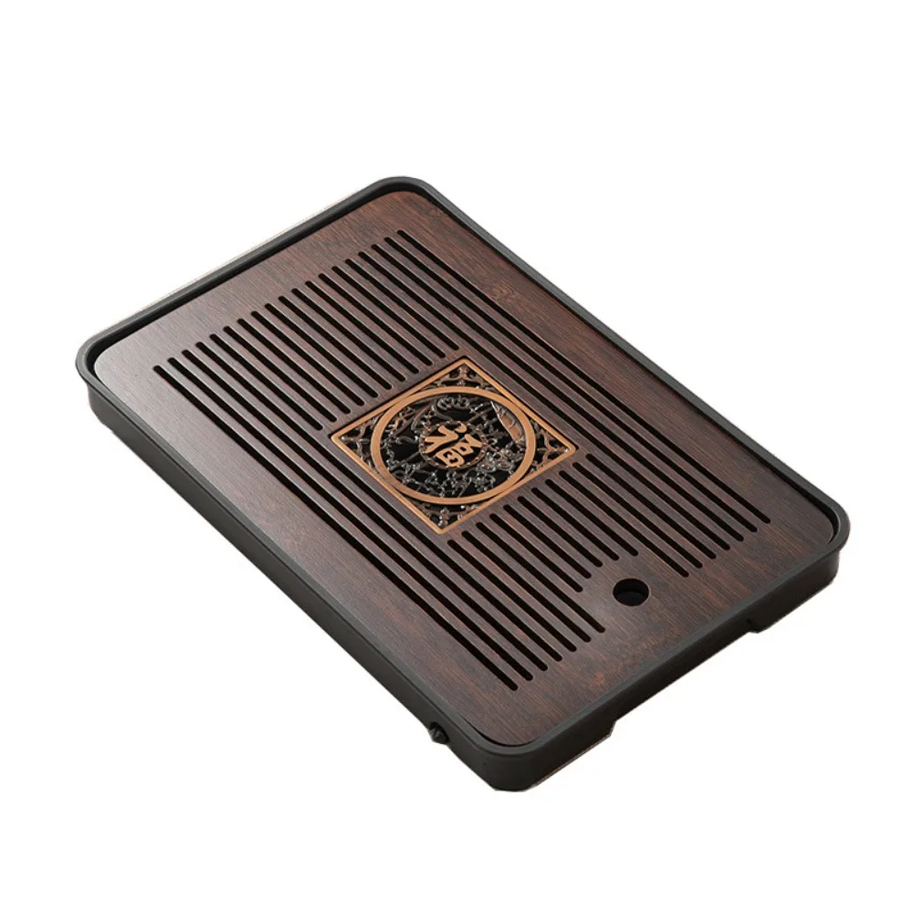 

Dual Purpose Bamboo Tea Tray with Drain Quick Drainage Water Storage Filter Tea Serving Tray Vintage Hollow Out