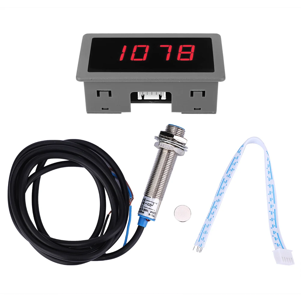 Red 4 Digit LED Motor Tachometer RPM Speed Tester Meter NPN Hall Proximity Switch Sensor(Red 4 Digit LED Motor Tachometer RPM Sp