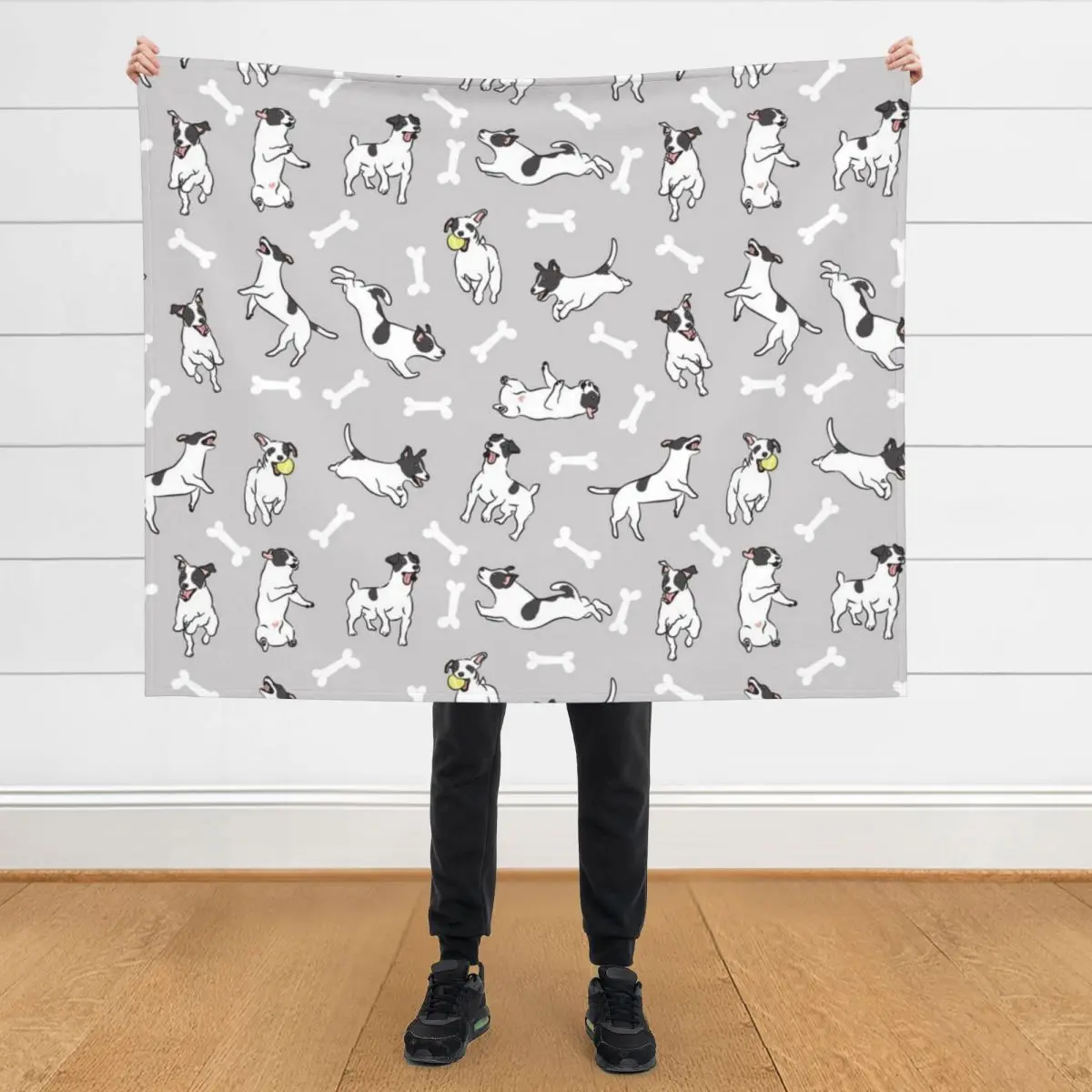 

Playing Black and White Jack Russell Terrier - Gray Background Throw Blanket Thermal Hairy Luxury Throw Blankets