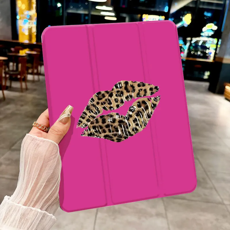 

Rose-pink leopard print lips Tablet CASE For iPad pro 10/11/2020/6th/7th /8th /Air 3rd/Air 4th/9th gen/Air 5th Gen 2022/Air 11