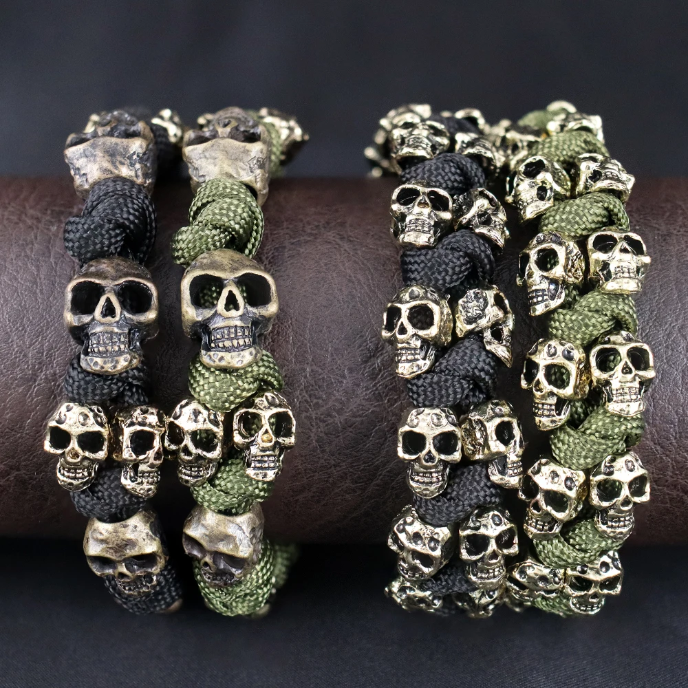 Trendy Popular Skull Bracelets for Men Gift Vintage Skeleton Adjustable Woven Bangle Punk Hip Hop Motorcycle Amulet Male Jewelry