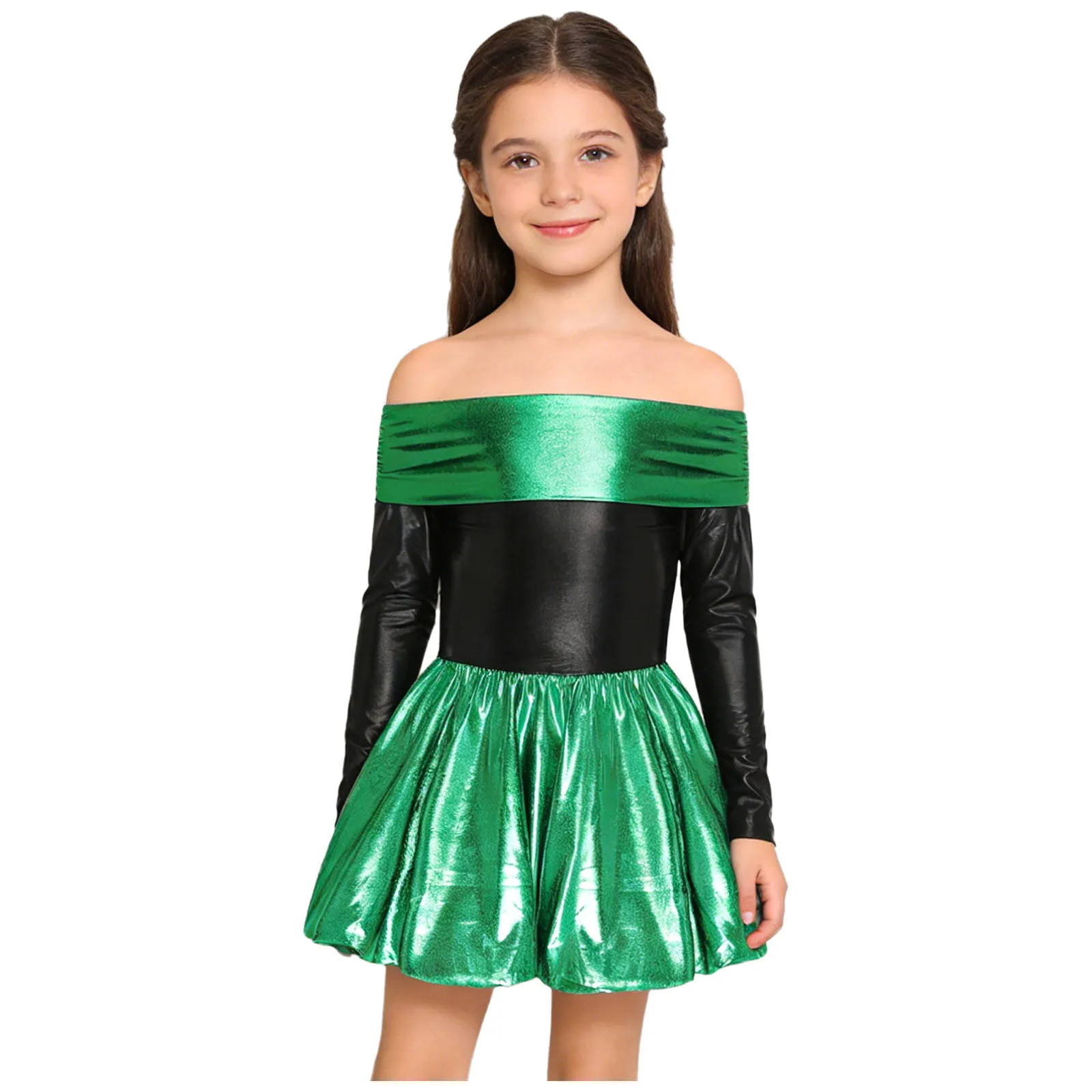 Girls Metallic Prom Gown Birthday Party Dress Cowgirl Costume Festive Disco Jazz Dance Dress Children Costume Performance Outfit
