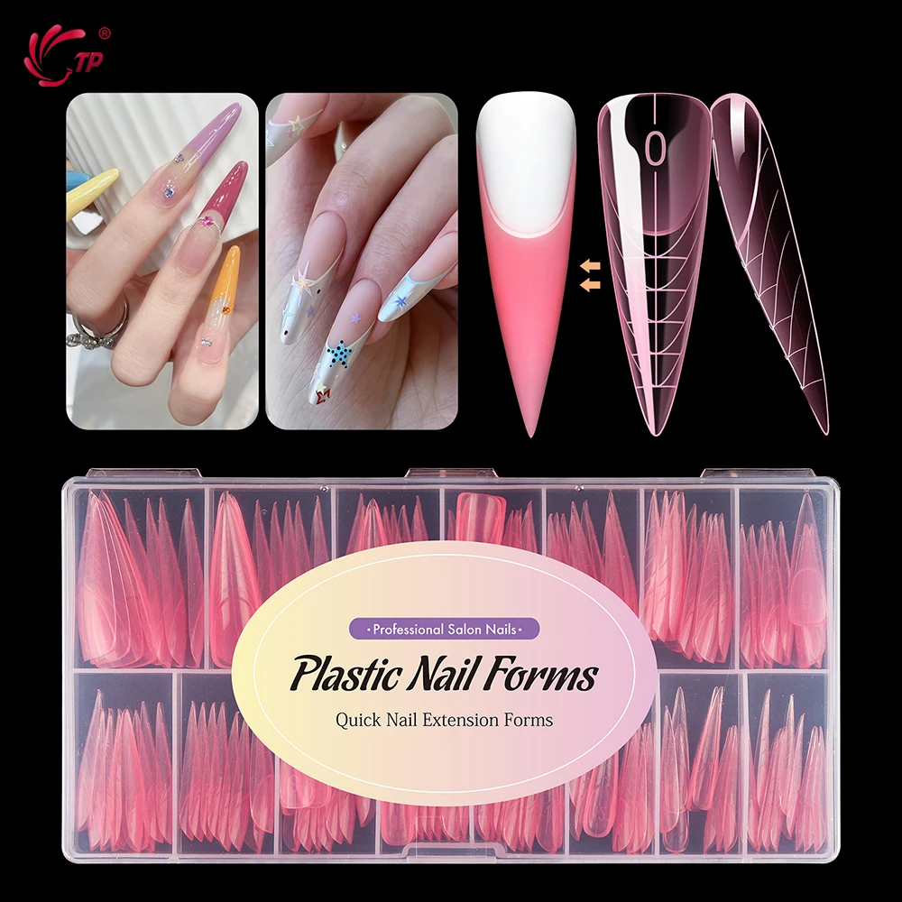 TP 150 ชิ้น/กล่องเล็บ Dual รูปแบบ Stiletto อะคริลิค POLY EXTENSION GEL เล็บแม่พิมพ์ภาษาฝรั่งเศสคําเต็มรูปแบบเล็บปลอมเคล็ดลับ TOP รูปแบบ