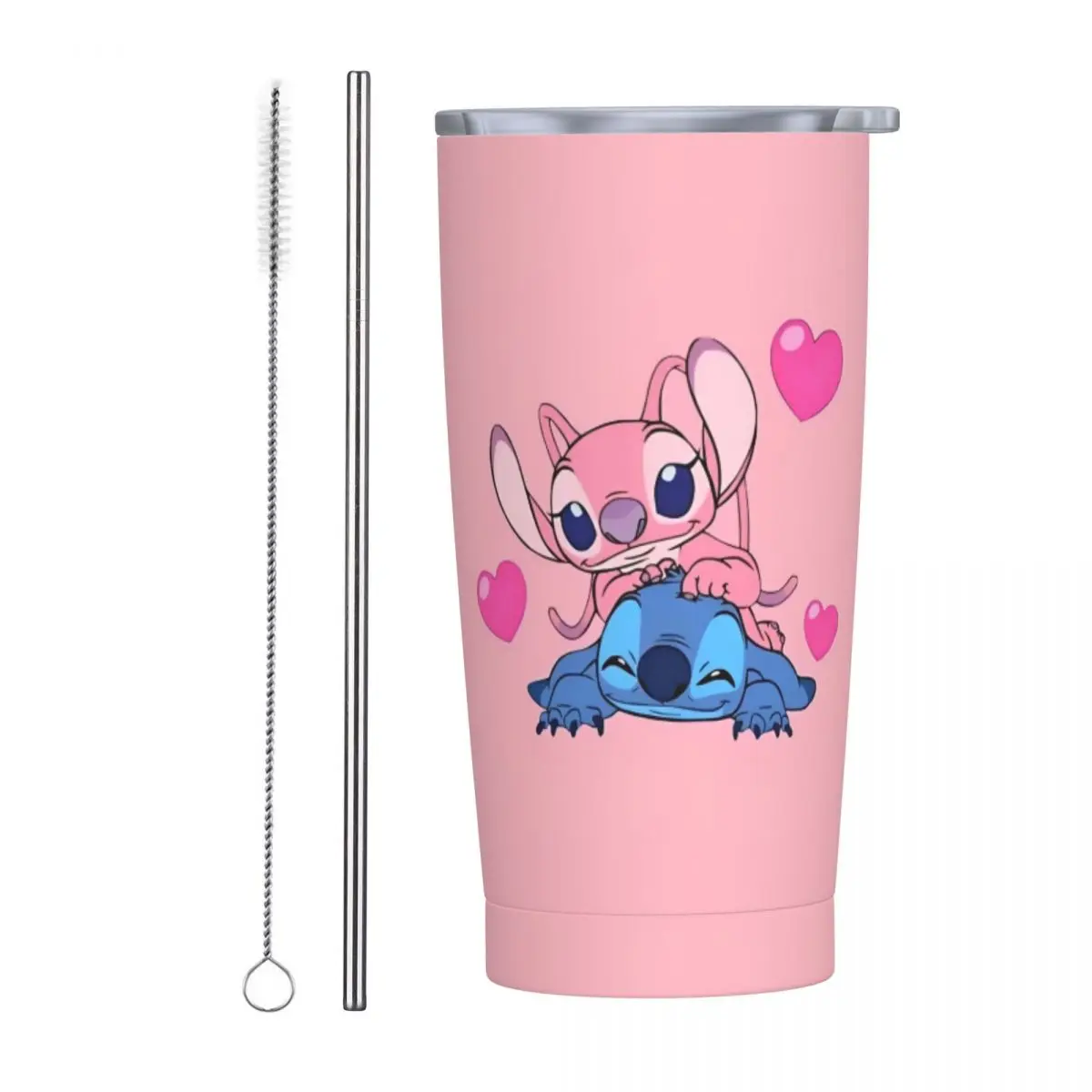 Kawaii Stitch And Angel Tumbler Cartoon Comic Hot Drinks Water Bottle Insulated Stainless Steel Thermal Cups Beach Mugs Cup