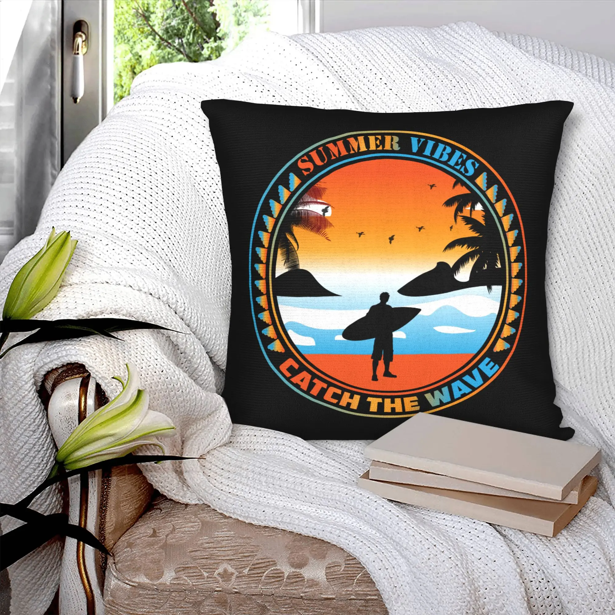 Luxury Summer Vibes Catch The Wave Cushion Cover Soft Surfing Surfer Throw Pillow Case Home Decor