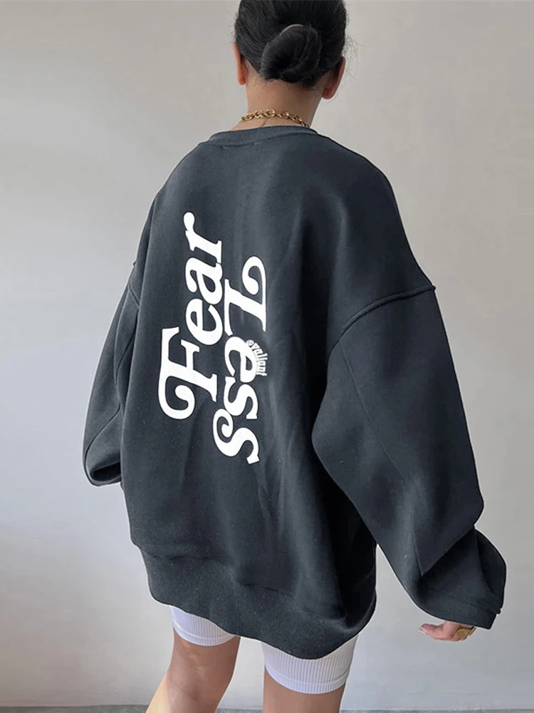 

Casual Print Letters Women's Sweatshirt Fleece Long Sleeve Loose Female Pullover Streetwear Lady Sweatshirts