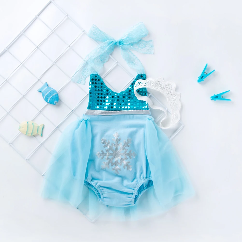 

1 Mermaid Print Baby Girls Romper Skirt Set Headband Summer Outfit Daily Wear Party Photo Shoot Clothes Shower Gift