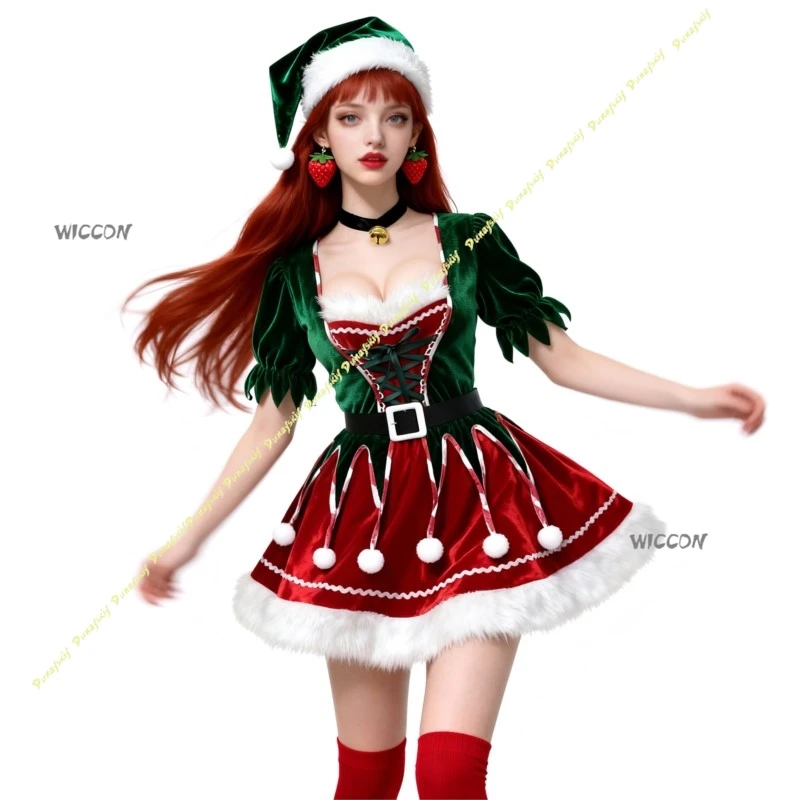 Cosplay Costumes Christmas Fairy Dress Party Green Role-playing Uniform Halloween Sexy Girls Suit Women Red Green Hat Cute Stage