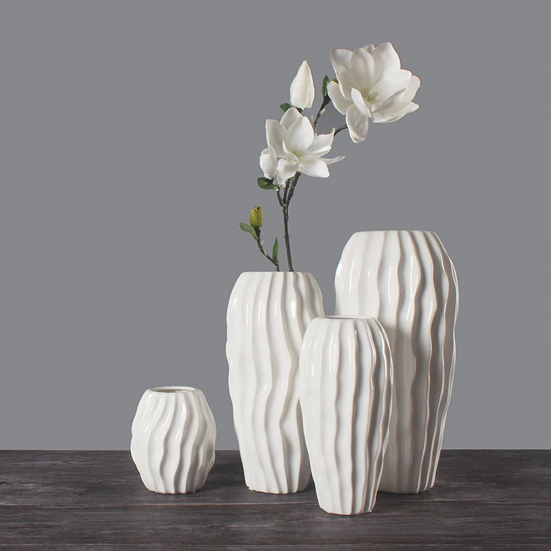 Modern White Ceramic Vase European Simple Creative Flower Arrangement Living Room Table Tea Table Ornament Flower Decoration