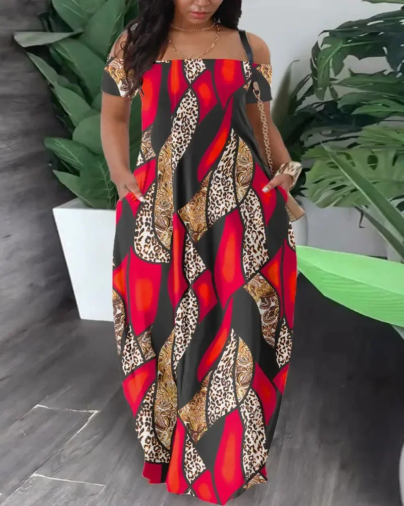 

African Dresses for Women Summer Sexy African Women Short Sleeve Polyester Printing Long Dress Maxi Dress African Clothes Women