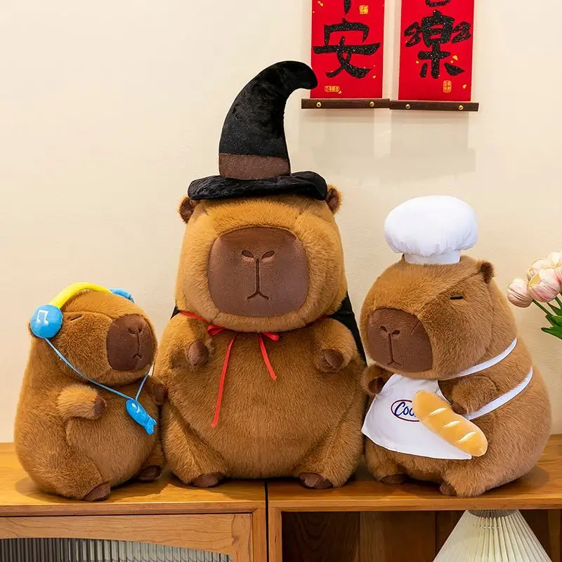 Creativity Capybara Plush Toy Cute Chef Wizard Headset Capybara Stuffed Animal Doll Soft Fluffy Pillow Home Decor Birthday Gift