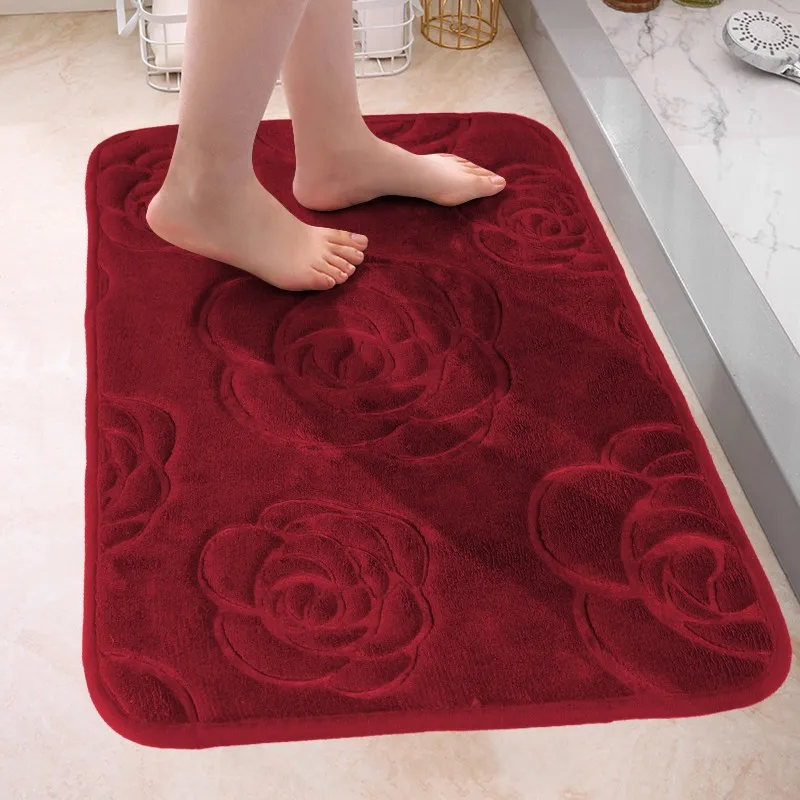 Bath Rugs Rose Flower Embossed Bathroom Bath Mat Flannel Non-slip Carpet In Bathtub Floor Rug Shower Room Doormat Memory Foam Pa