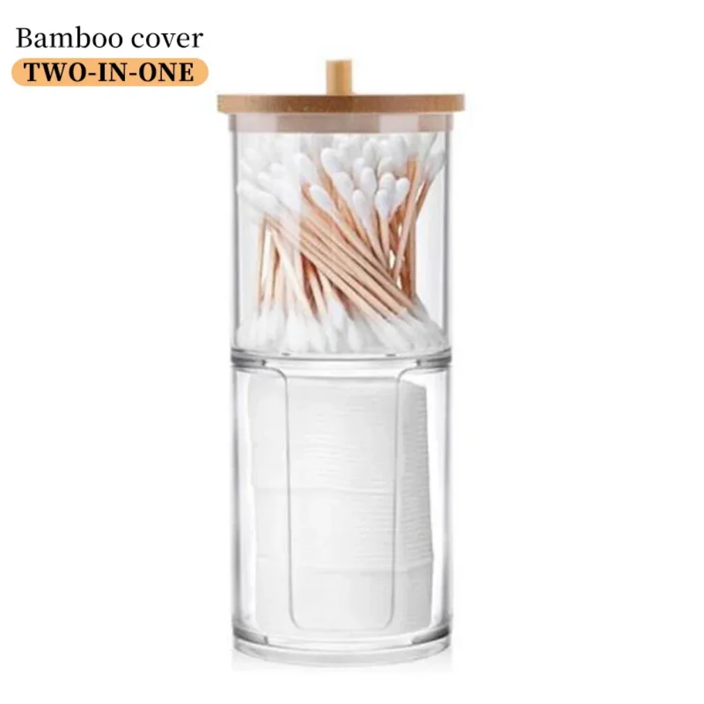 صندوق تخزين أعواد القطن، حاوية دائرية محمولة 2 في 1، تخزين منتفخة من القطن للمكياج المنزلي وإزالة المكياج