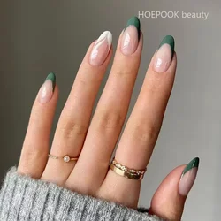 24 Stuks Franse Groene Witte Korte Ronde Kist Nep Nagels Met Lijm Naadloze Verwijderbare Pers Op Valse Nagels Set Gratis Verzending Items