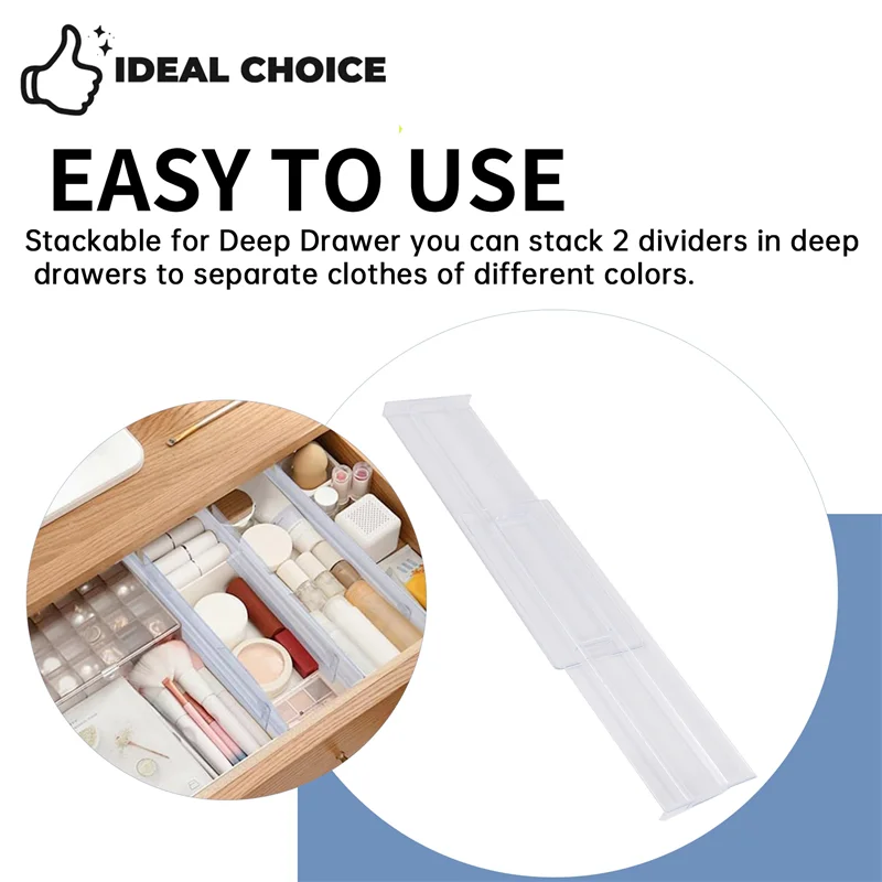 

A19I-Drawer Dividers 8 Pack, Adjustable 3.2 Inch High Expandable From 11-20.6 Inch Kitchen Drawer Organizer, Clear Plastic