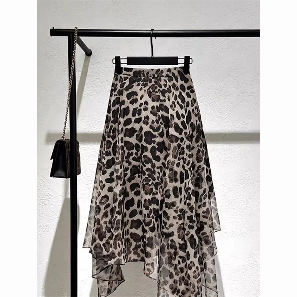 

Irregular Leopard Long Skirts Women's Spring Summer Autumn Elegant Party Printed Skirts Ladies Fashion Casual Office Midi Skirts