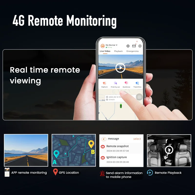 3 Channels 3inch Touch Screen 4g Car Dvr Support Sim Card Wifi Gps 4g Live Streaming Function Fit Max 512g Card Fisheye Lens