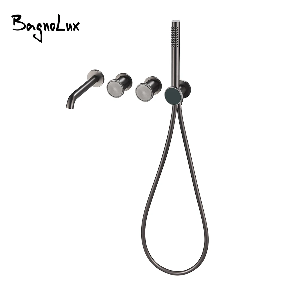 

Knurled Handheld Shower Faucet Set Spout & Hand Shower 2 Ways Shower Set Bathroom Mixer 3 Brass Round Knob Style Hot&Cold Tap