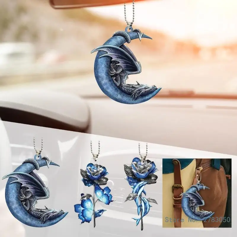 Creative Moon Shaped Pendant/Rose Hanging Ornament Decorative Car Interior Decorations for Bag Backpacks Key