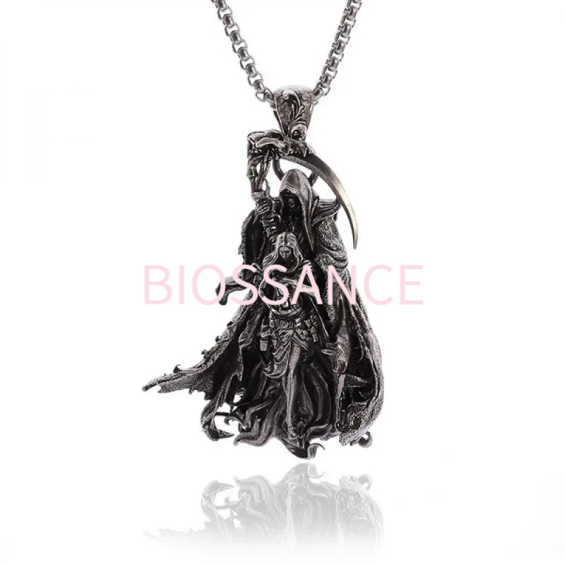 BIOSSANCE New Fashion And Exquisite Retro Seraph, Death Sickle Cross Pendant Necklace For Men And Women Jewelry Accessories Gift