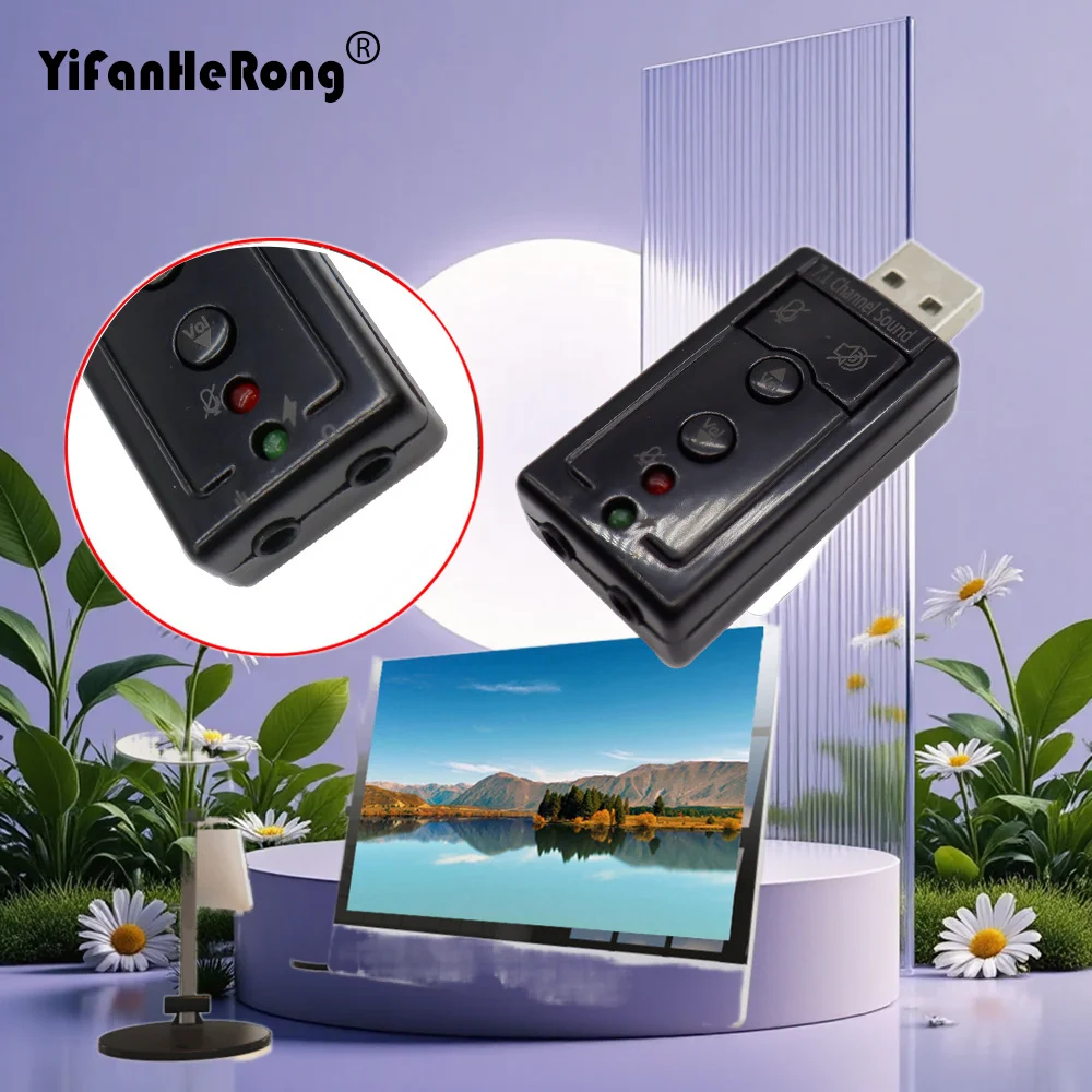 External 7.1 Channel USB Stereo Audio 3D Sound Card Adapter Microphone Headset Jack for Laptop PC
