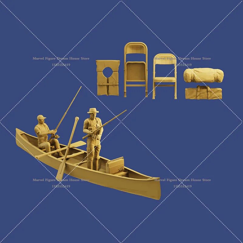 1/64 Miniature Scene Accessory Doll White Model Un-panited Canoe Fishing Man Ship Radio Folding Chair Mini Action Figure