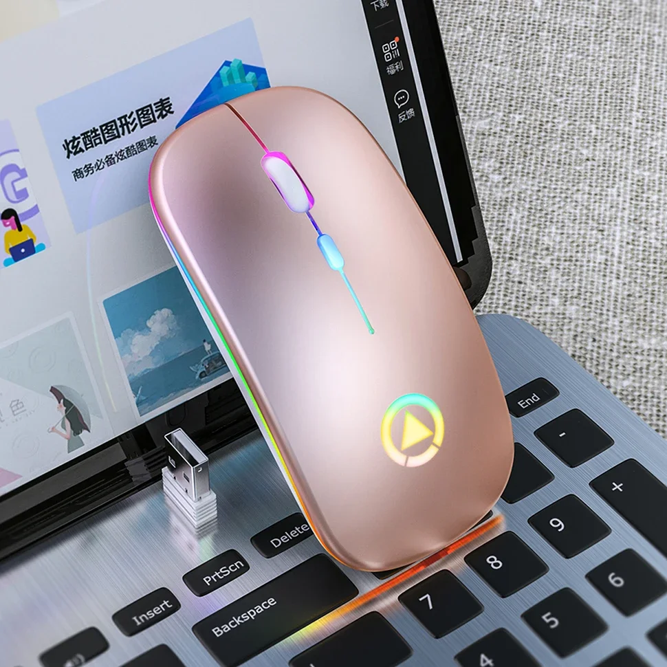 

Gaming Office Mice 2.4G Rechargeable Wireless Mouse For Laptop PC Macbook Silent 1600DPI LED Backlit Mice USB Optical Ergonomic