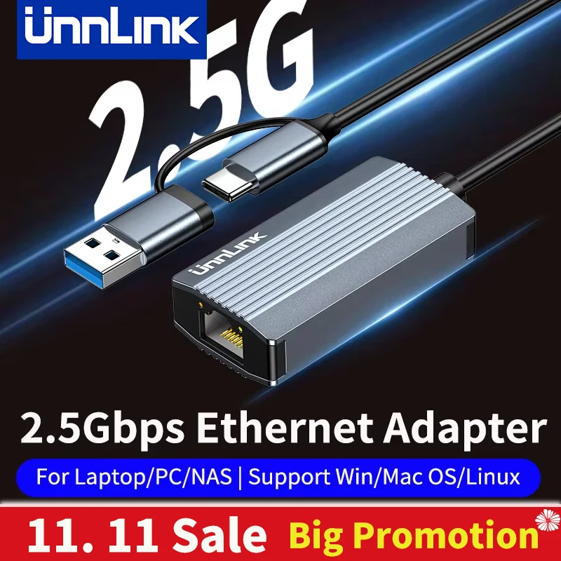 

Ethernet-адаптер Unnlink USB C — RJ45 2,5G Gigabit, адаптер USB 3.0 и Type-C — сетевой локальной сети для ноутбуков, ПК, NAS-сервера MacBook