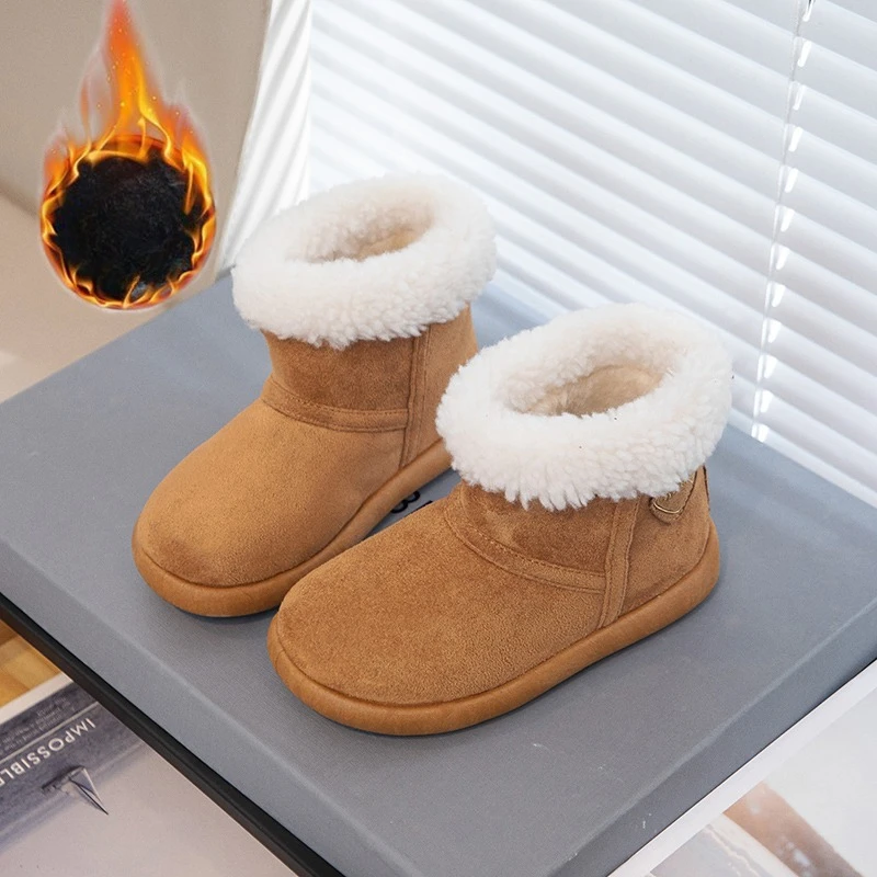 

Warm Fleece Short Snow Boots Children Large Size Thick Bottom Cotton Shoes new fashion Shoes Upper Part Winter non-slip Boots