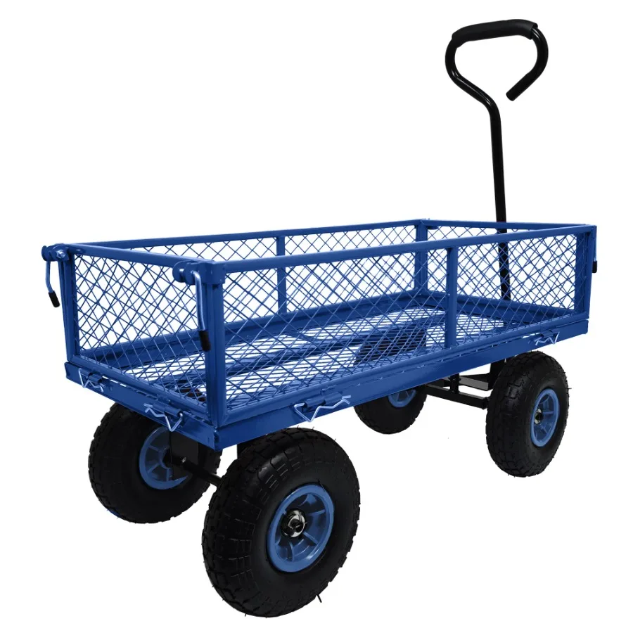 3 cu. ft. 300 lbs Capacity Removable Sides Metal Steel Mesh Heavy Duty Utility Wagon Outdoor Garden Cart Blue