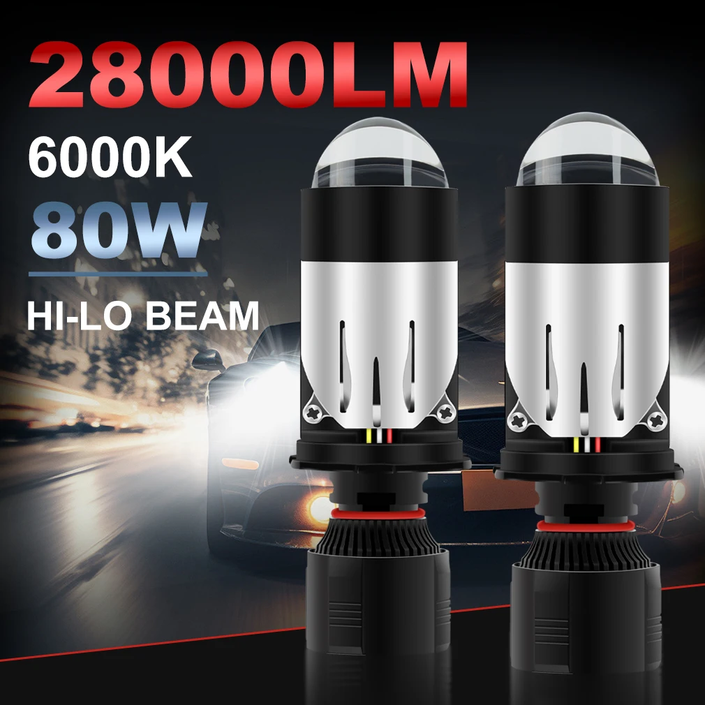 

H4 LED Headlight Canbus Projector Lens Light 80W 9000K 28000LM LED Light Bulbs Car Bi Led Projector Lamp Driving Running Lamps