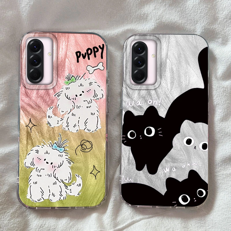 Niedliche Welpen-Farbverlaufs-Handyhülle für Samsung Galaxy A16 A26 A36 A56 A06 A13 A04S A14 A24 A54 A15 A25 A35 A55 Katze Cartoon-Abdeckung