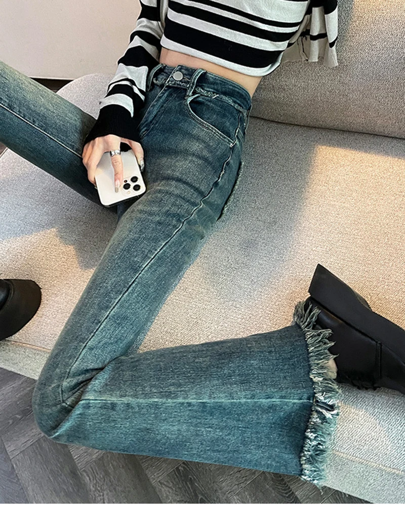 2000s Clothes Y2k One Piece Retro Korean Fashion Flared Jeans Woman Summer High-Waist Slimming Straight Wide-Leg Jeans For Women