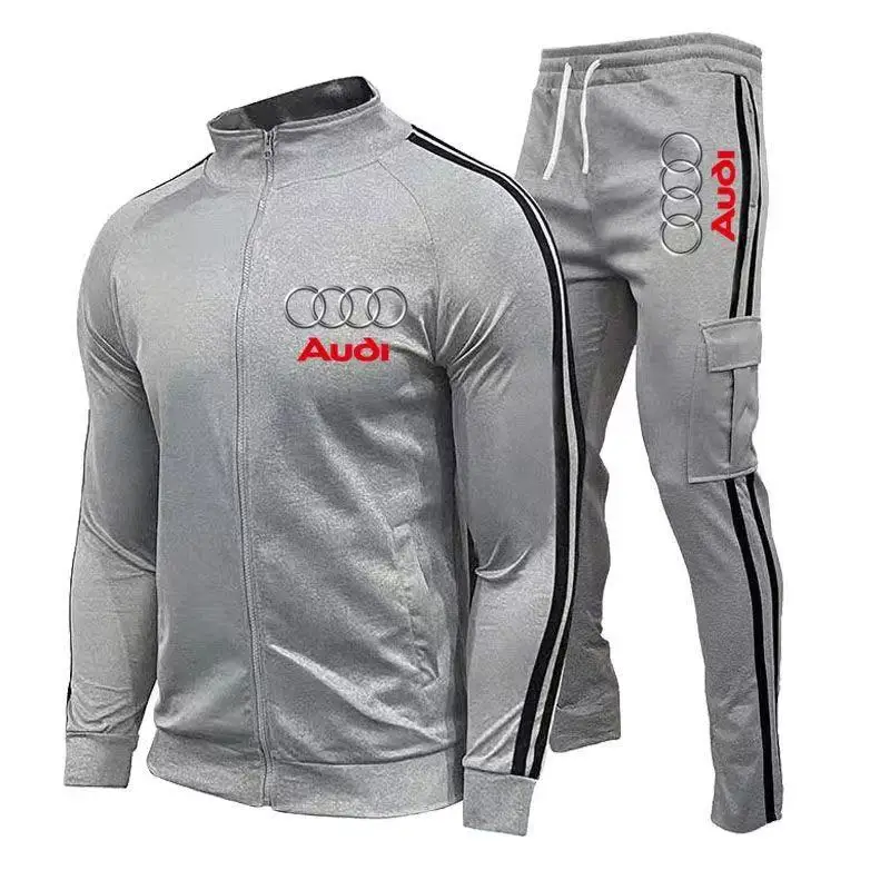 Audi Printed Men's Zipper Hoodie Set Car Fans Street Spring and Autumn Outdoor Cycling Motorcycle Protective Set Two Piece Set 5