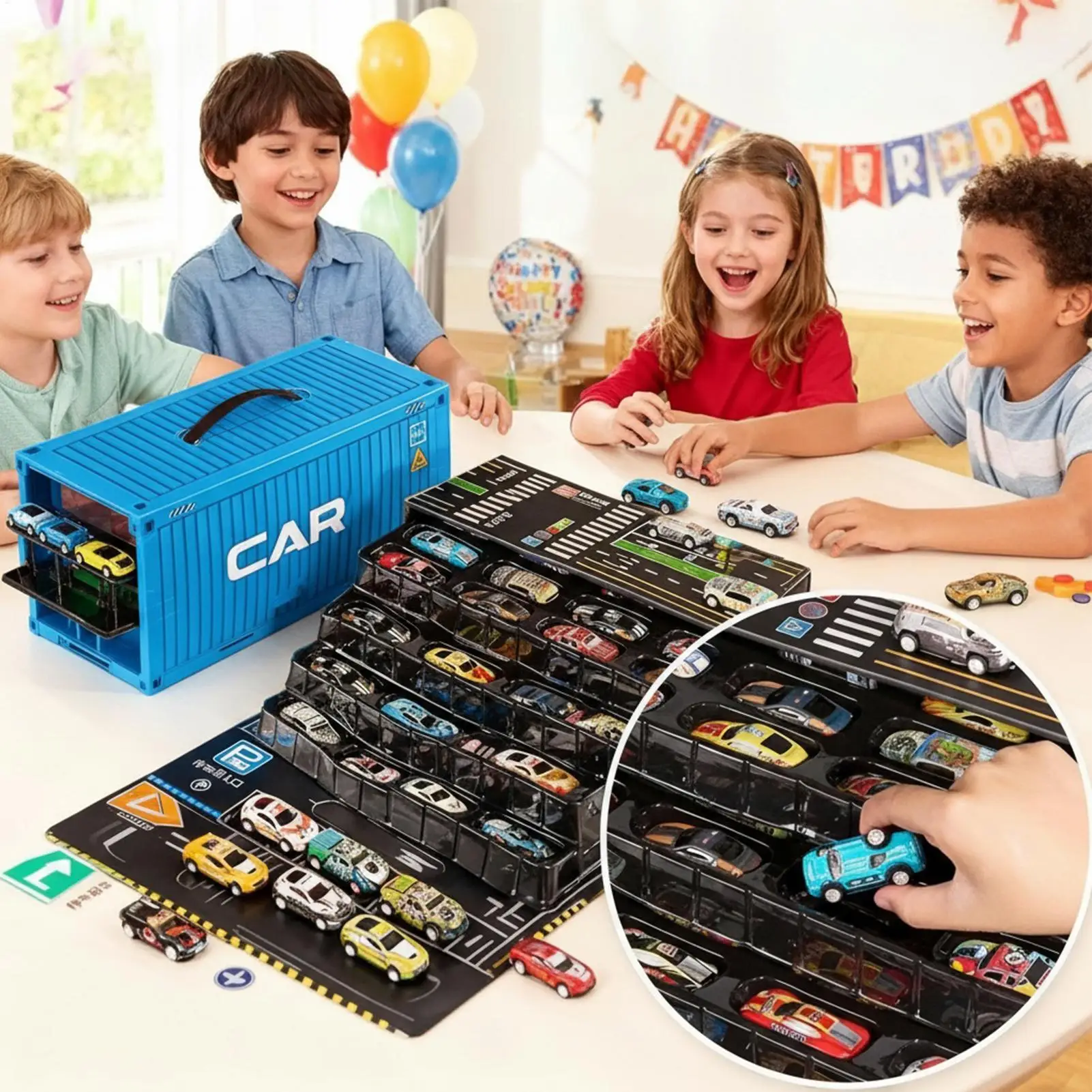 小型車 小型学習車両 48ピース レーシングおもちゃ プレイマット付き 子供 男の子 家庭 旅行 寝室 教室 幼稚園用