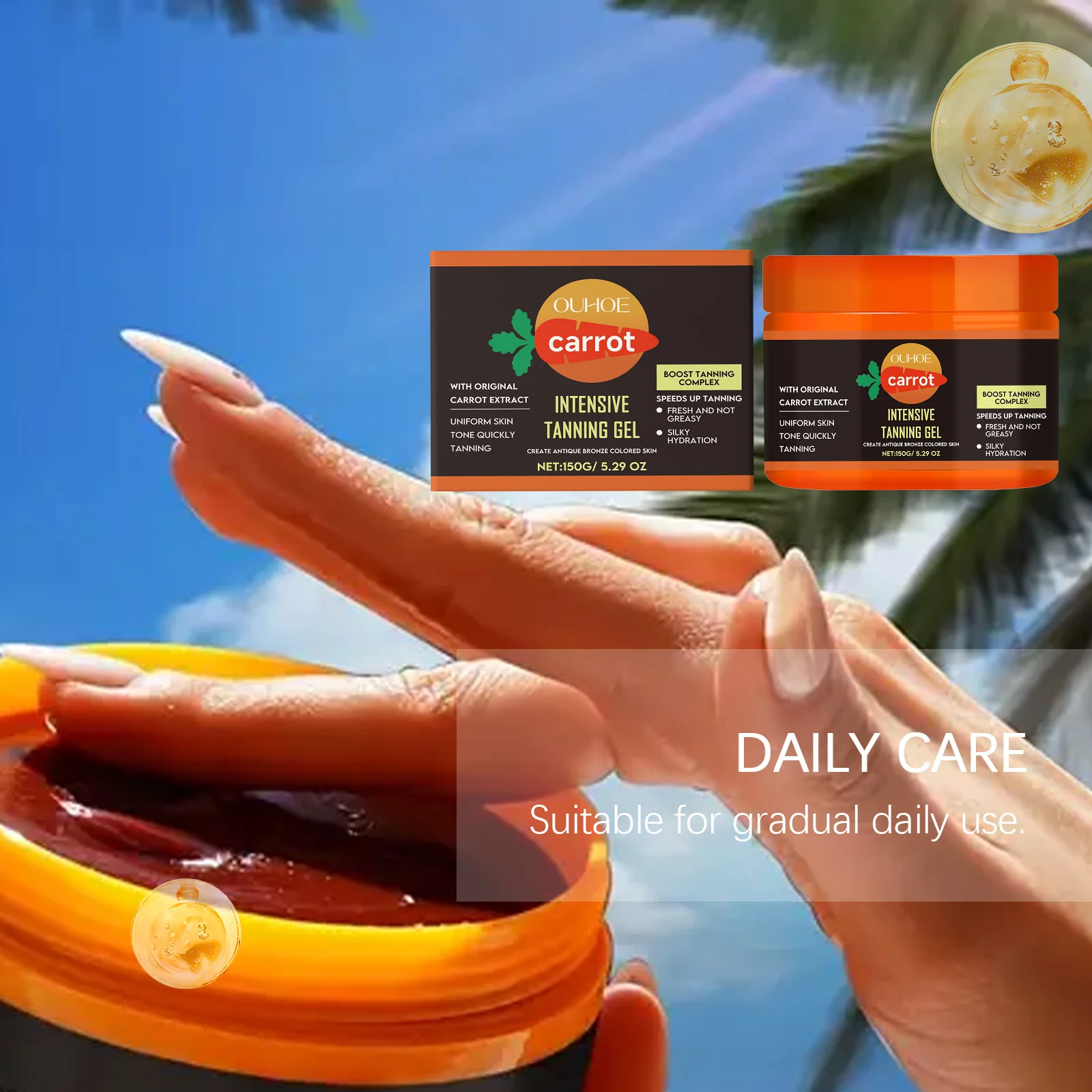 Carrot Tanning Gel Hydrating Lightweight Fast Absorbing Bronzing Gel Moisturizing Natural Sunless Tan Enhancer for Face & Body - view 5
