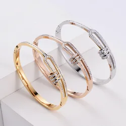 New Stainless Steel Jewelry Three Circles Crystal Bracelets Half Hollow Design Bangle For Women's Love Gifts Wholesale