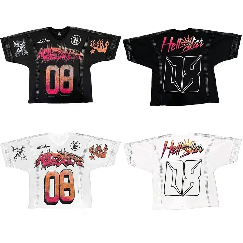 HELLSTAR JERSEY TEE Mesh patchwork short-sleeved jersey tee