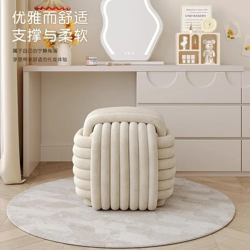 

Fat pier cute stool small apartment bedroom makeup stool mirror front dressing stool shoe change woven ottoman cream wind