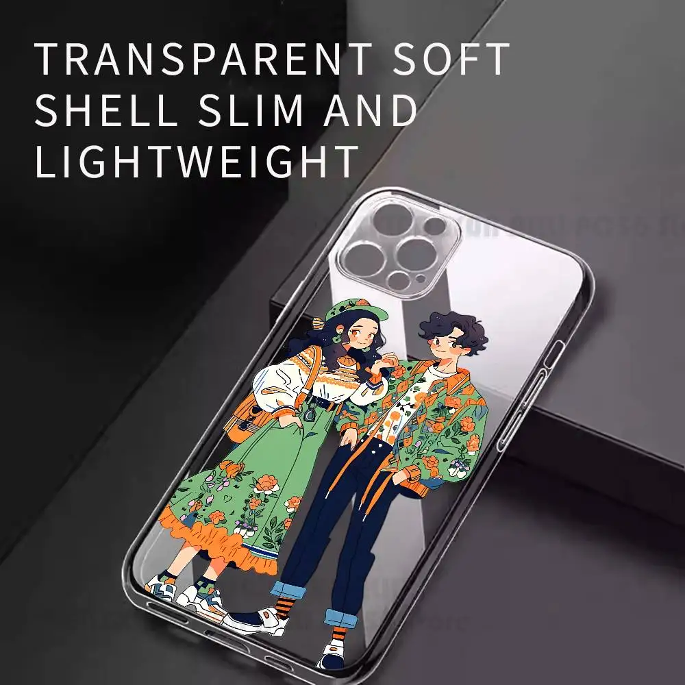 

Couple Lover For iPhone 17 16 15 14 13 12 11 Pro Max Plus X XS XR Mini Transparent Soft Cover Phone Case