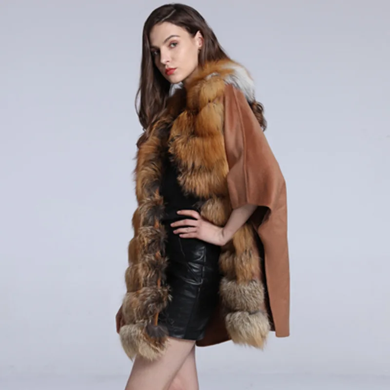 

Fox Fur Grass Cloak Coat Women's Long Shawl Coat Autumn and Winter Warm Women's Canvas Coat Tide