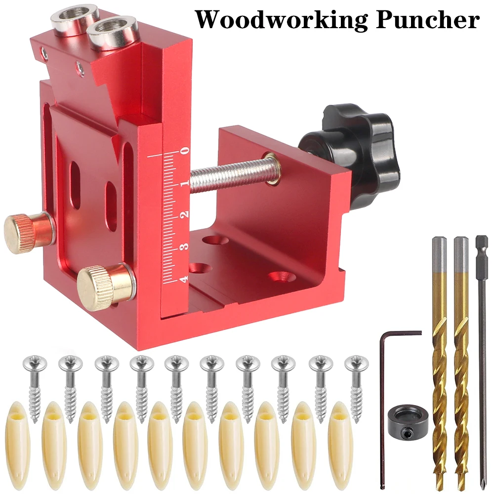 Wooden Plugs and Screws Pocket Hole Jig Two Hole Wood Jig System Kit 15° Inclined Holes with Drill Guide