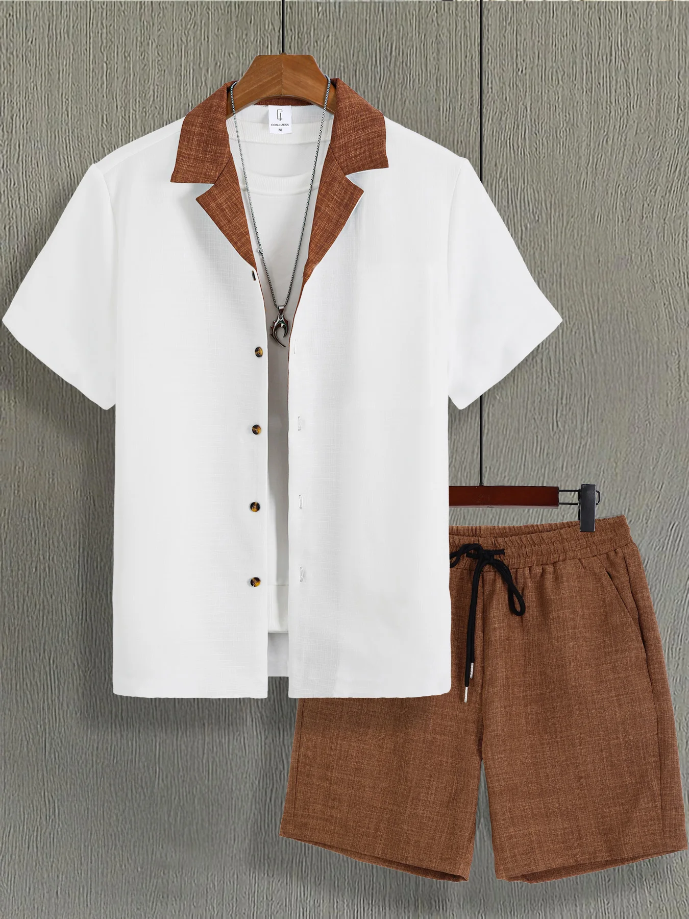 

Retro Color Block Short Sleeve Set, Comfortable & Breathable Men's Summer Outfit