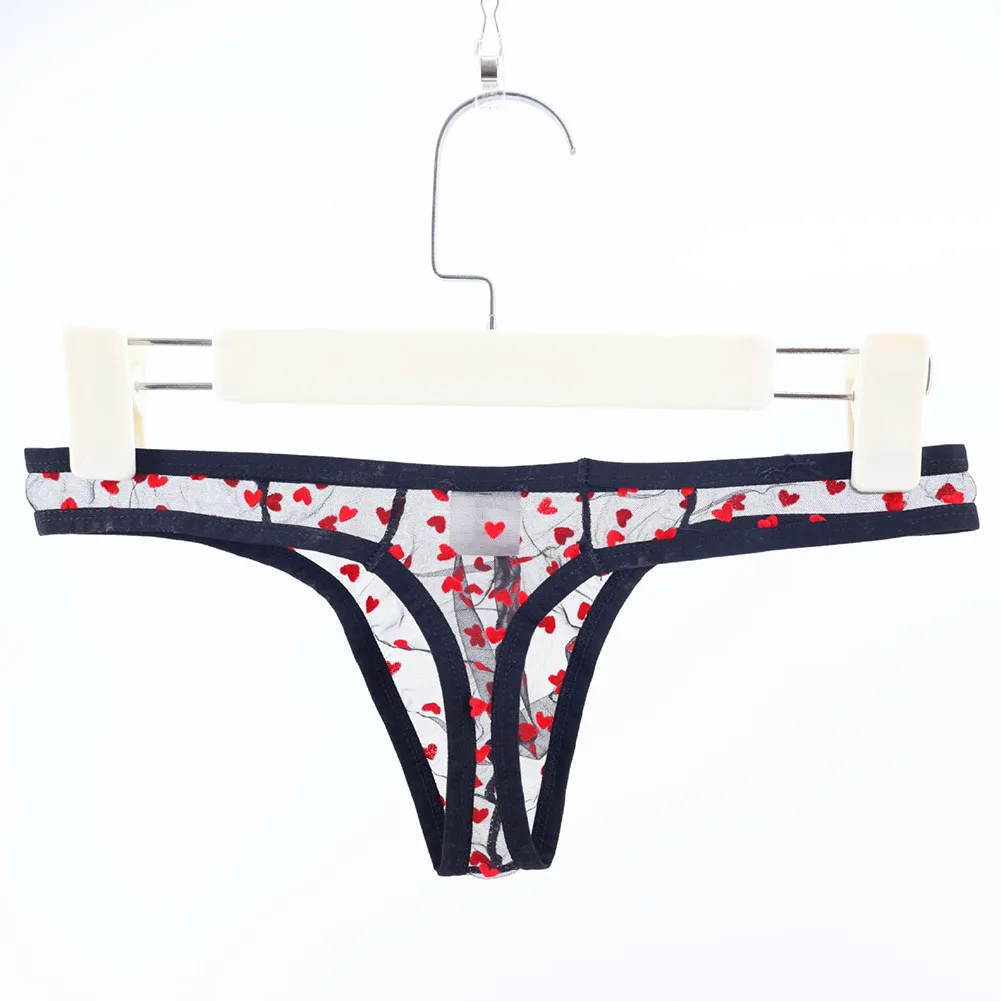 Lovely Heart Printed Men Mesh Breathable Panties Sheer Thongs G-strings Ultra-Thin Sexy Hot Underwear Jockstrap